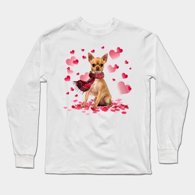 Tan Chihuahua Hearts Love Happy Valentine's Day Long Sleeve T-Shirt by cyberpunk art